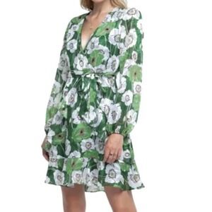 NWT ASTR The Label ruffle front dress green mini long sleeve floral flowy medium